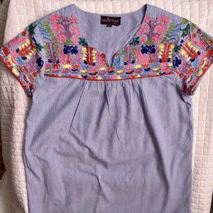 Adorable Blue Embroidered Liza Byrd Tunic L